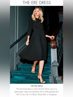 Elie Tahari Black Pleated Midi Dress-Skirt